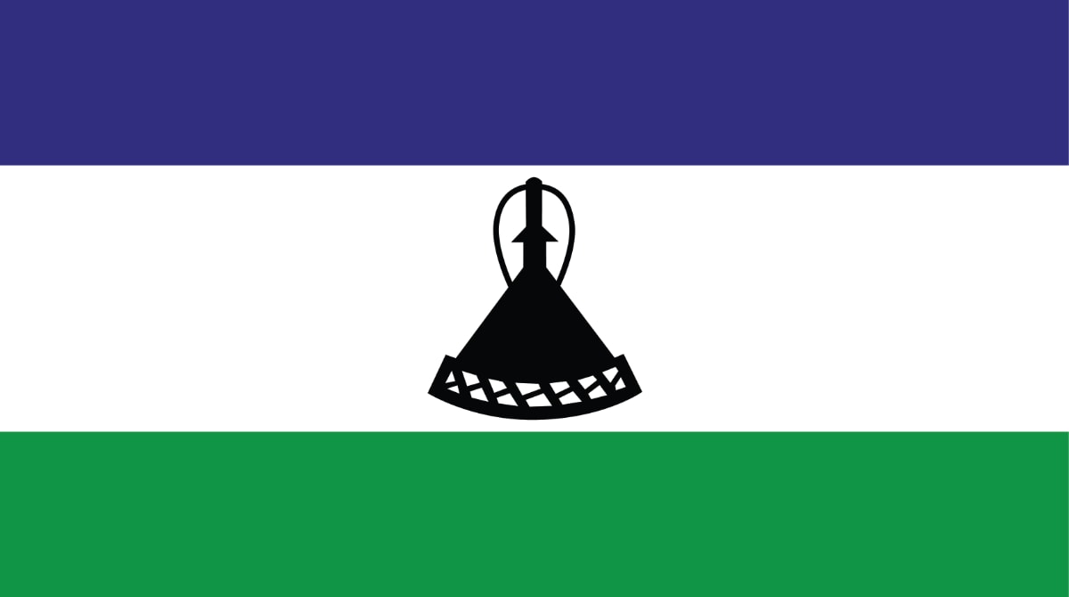Flag features horizontal stripes of blue, white, and green with a black hat centered in the white stripe.