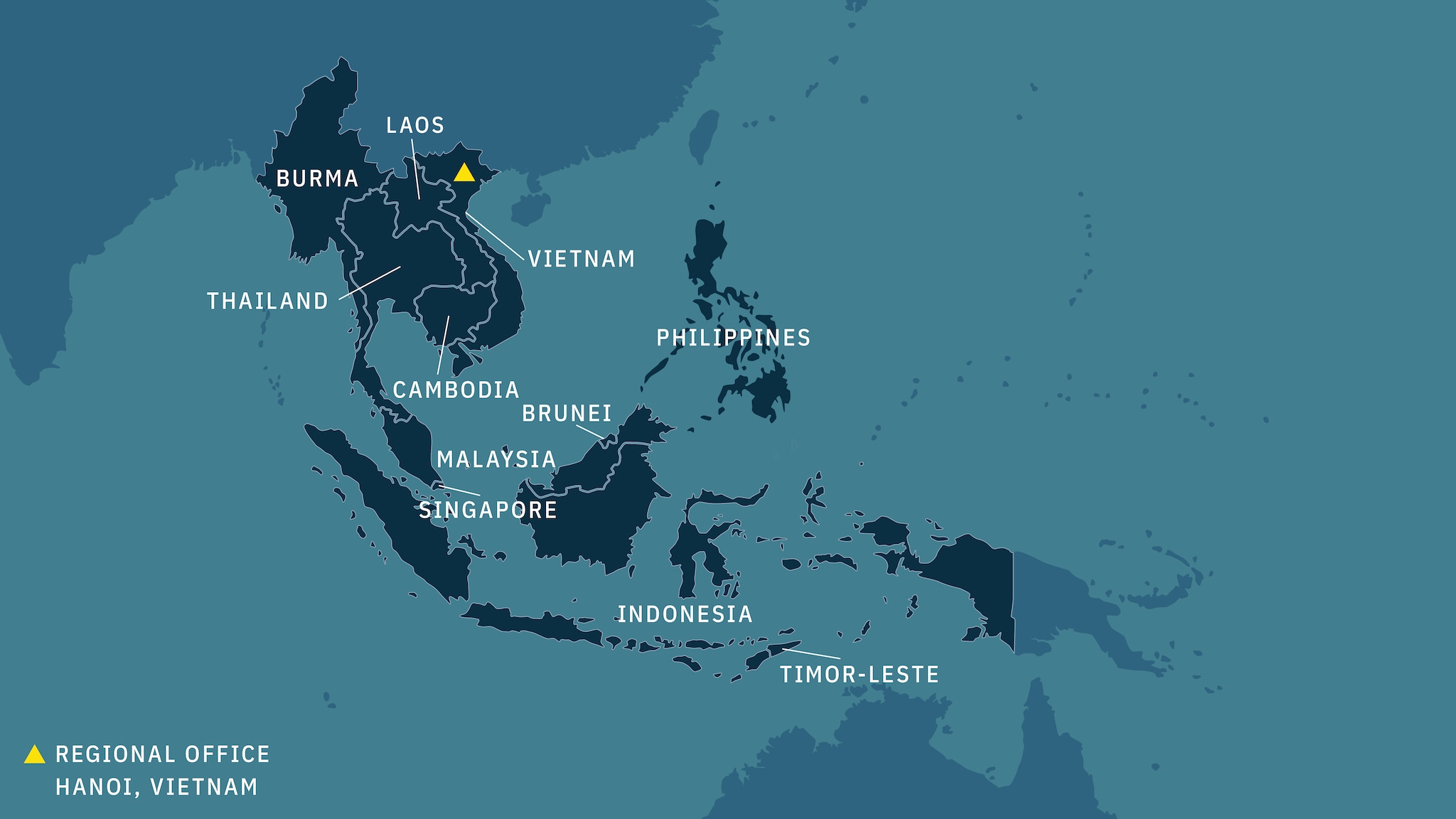 Countries included in the region: Brunei, Cambodia, Indonesia, Laos, Malaysia, Burma, Philippines, Singapore, Thailand, Timor-Leste, Vietnam