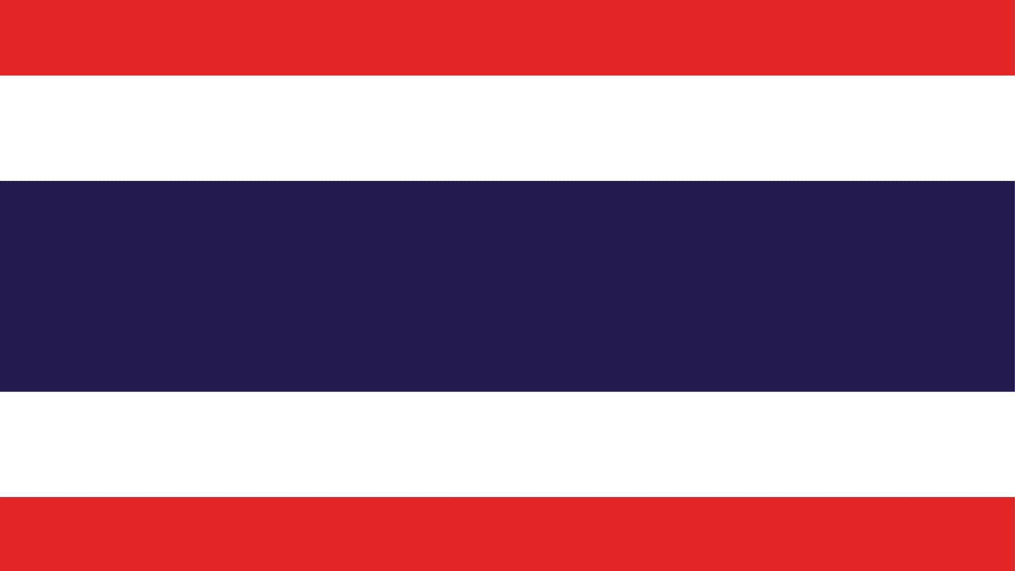 Flag of Thailand. Five horizontal bands in order from top to bottom (red, white, blue, white, red).