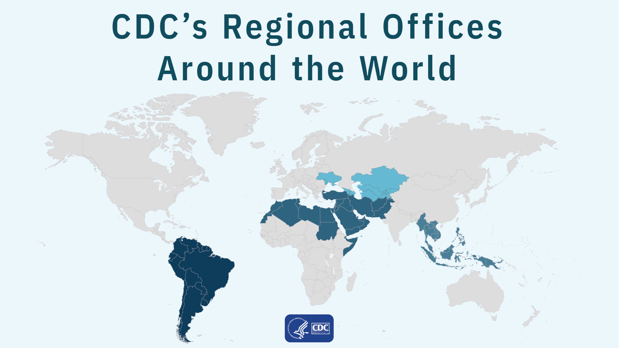 Map of the world with "CDC's Regional Offices Around the World" at the top.