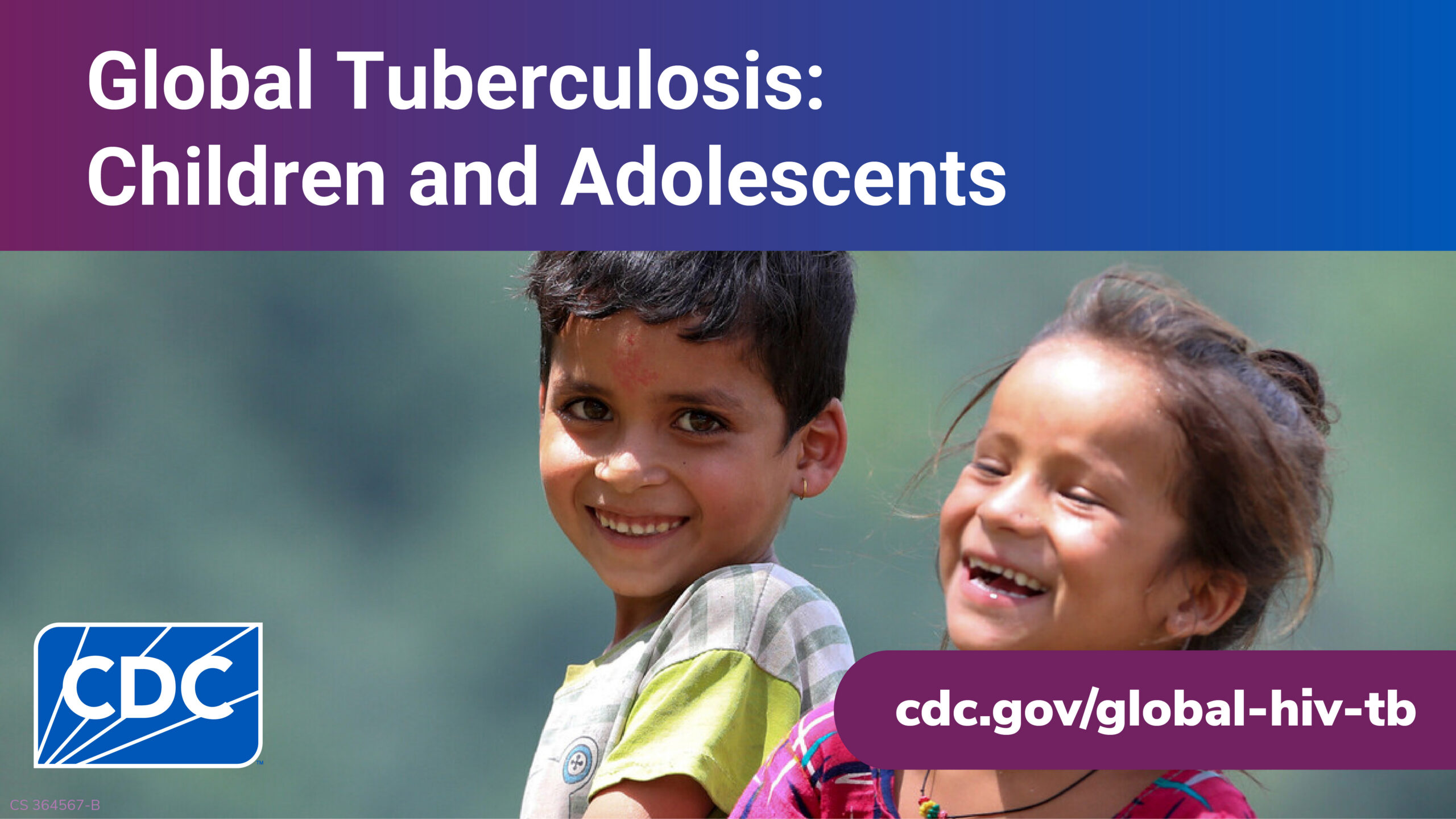Text: Global Tuberculosis in Children and Adolescents. Photo of smiling children (thumbnail)