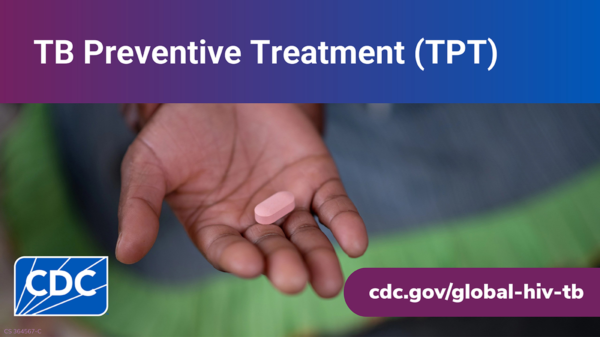 Text: TB Preventive Treatment (TPT). Photo of small hand with band-aid on it (thumbnail)