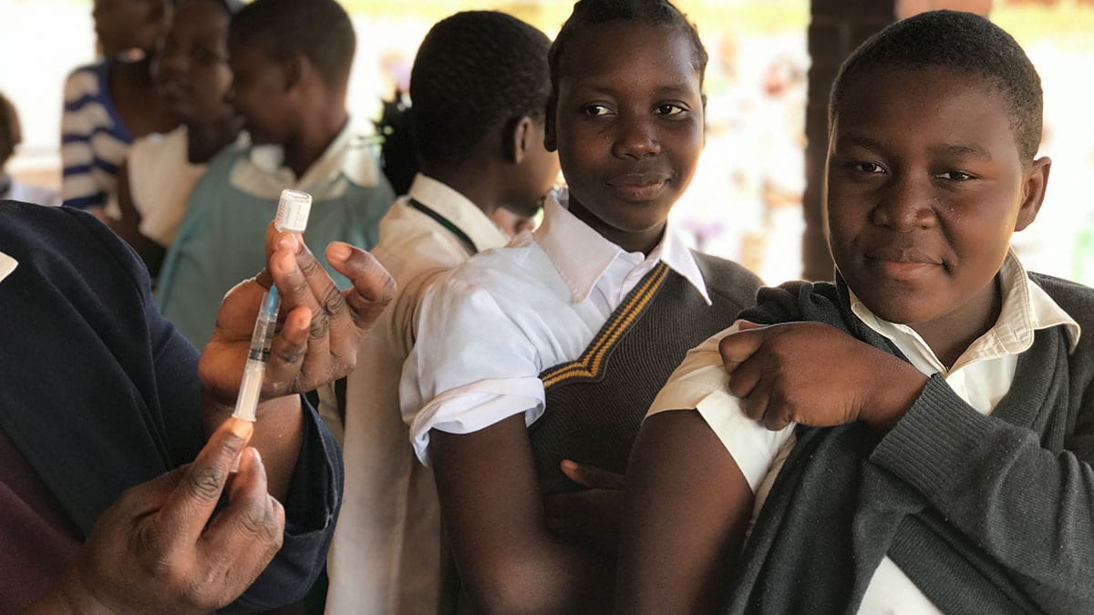 Girls line up to get HPV vaccination in Zimbabwe