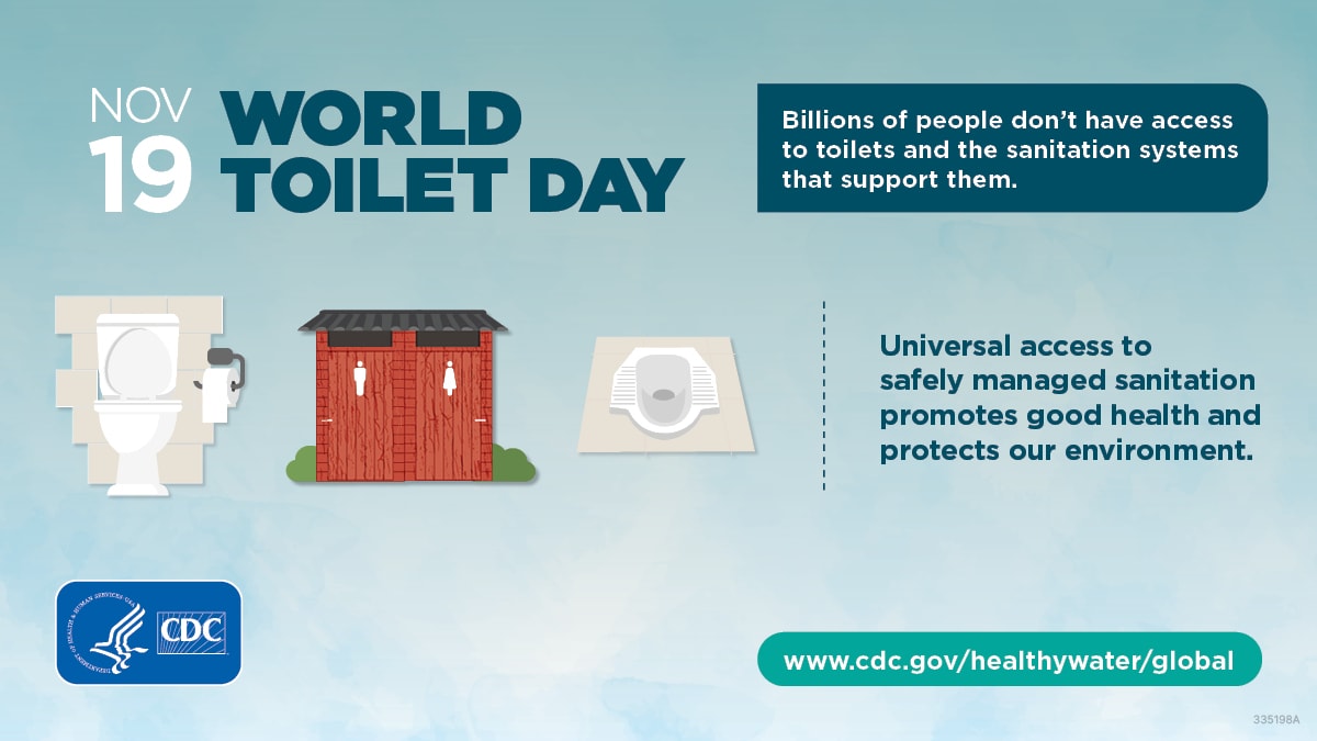 Nov 19 is World Toilet Day. Billions of people don't have access to toilets and the sanitation systems that support. Universal access to safely managed sanitation promotes good health and protects our environment.