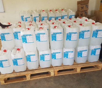 Batches of quality controlled ABHR ready for dispatch to affected districts. Photo credit: IDI