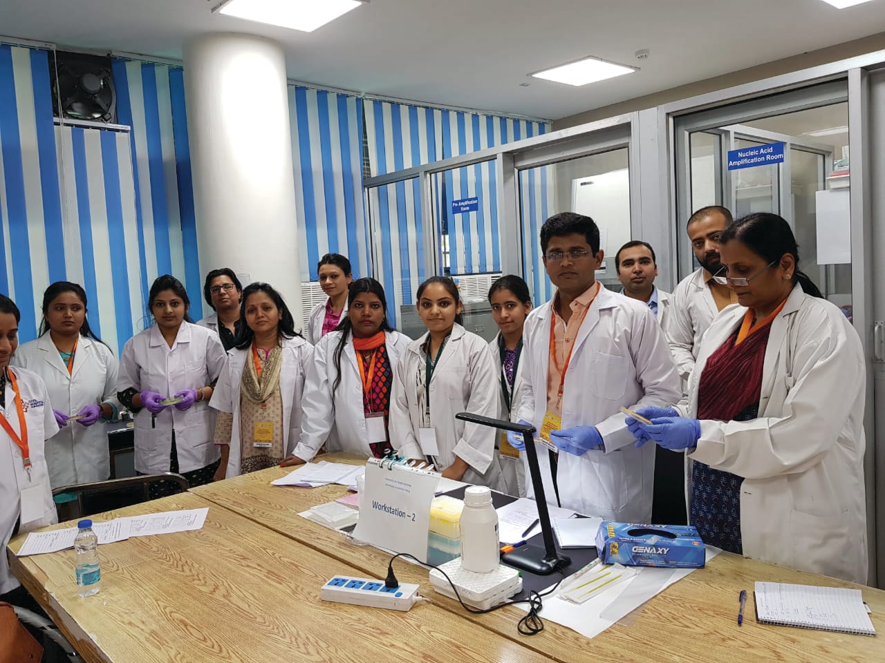 CDC staff trains lab scientists across India on antibiotic susceptibility testing for colistin using broth microdilution, Chandigarh, Punjab, 2018. Photo credit: CDC India office