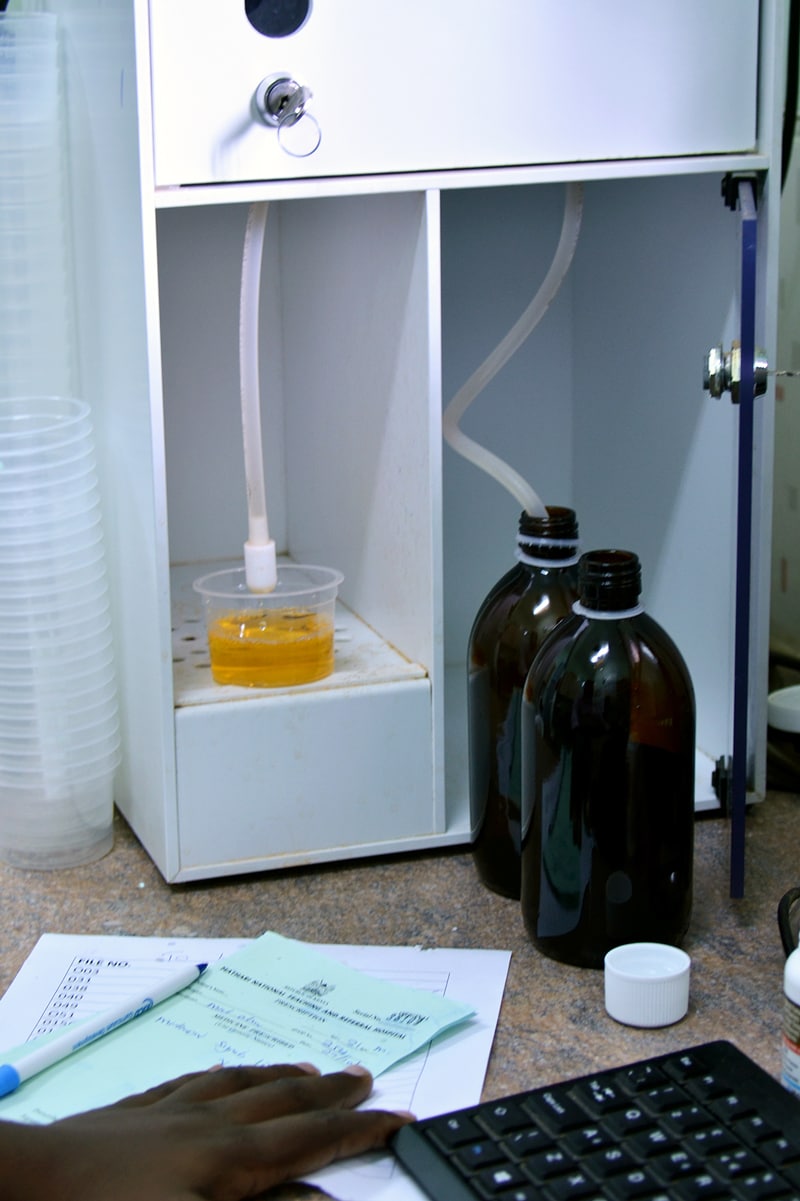 Each dose of methadone is precisely measured by the clinic’s staff.