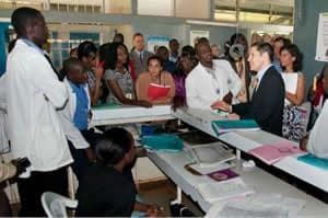 Dr. Frieden discussed ways to reduce mother-to-child HIV transmission and maternal mortality with staff in rural Kenya.