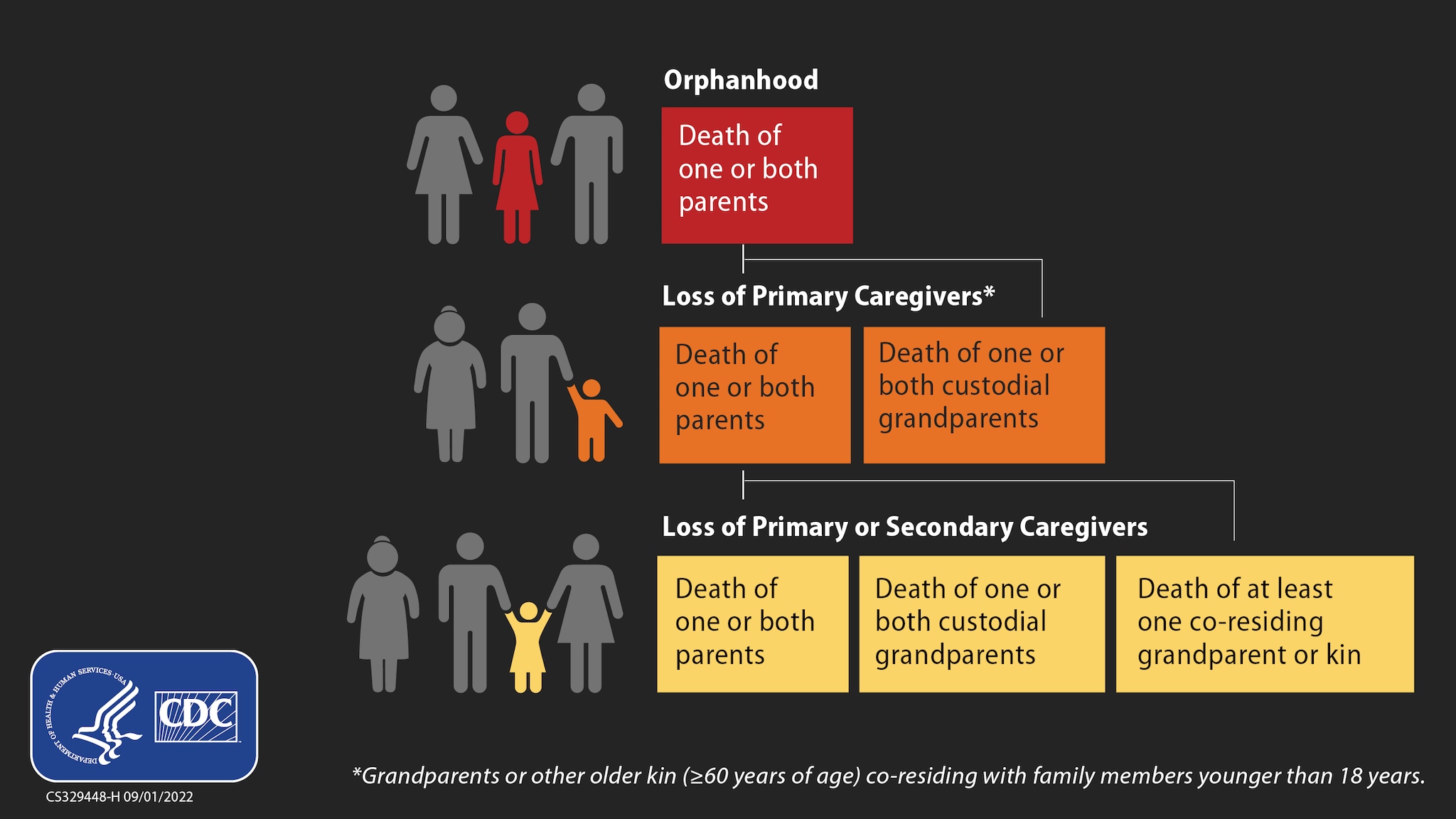 Figure caption: Definitions of orphanhood, loss of primary caregivers, and loss of primary or secondary caregivers.