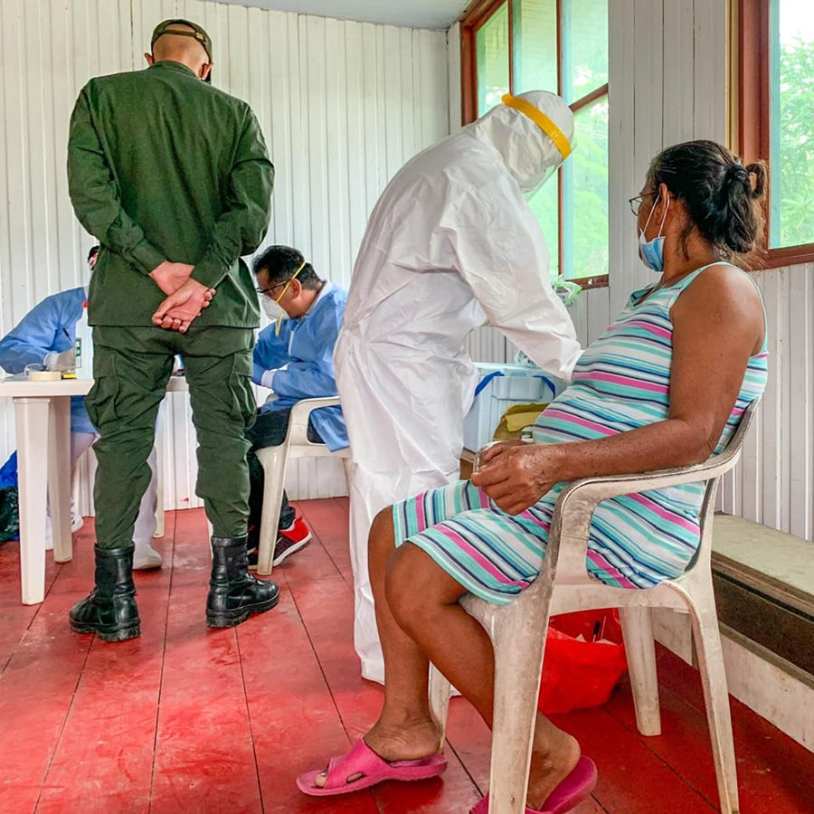 FETP residents with the Amazonas State Department of Health conducting a field investigation for COVID-19 in San Juan de Atacuari on the Brazilian border.