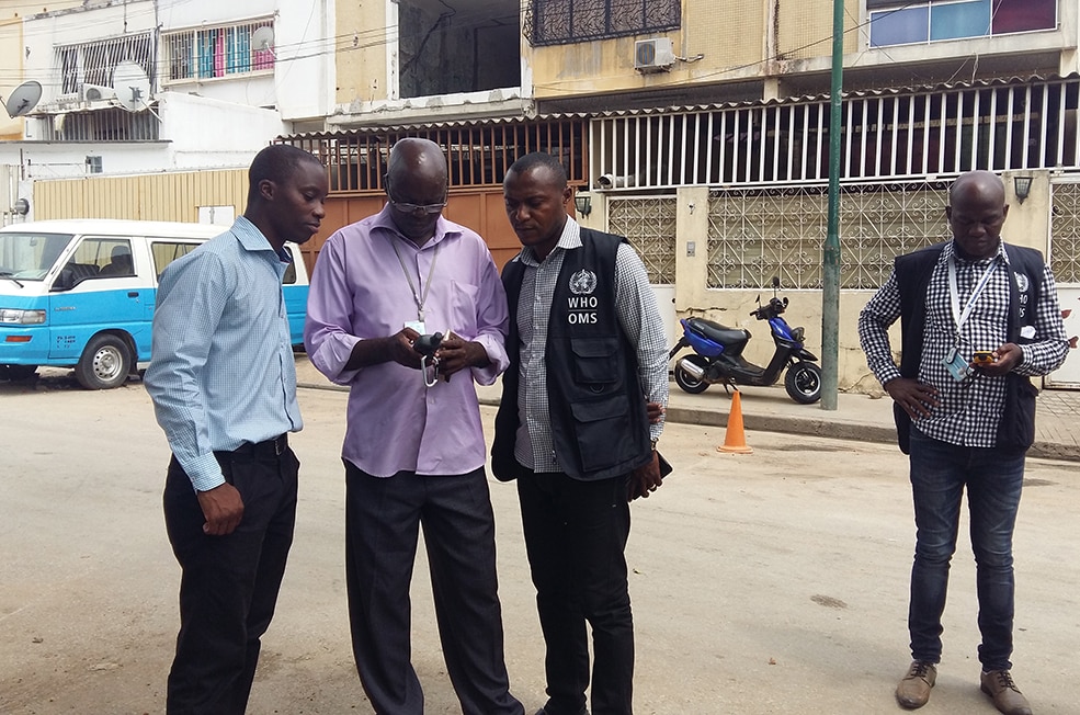 Mozambique FELTP learning to use GPS to track yellow cases in Angola.