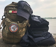 Luis Hernandez's gear in front of the Congo River.