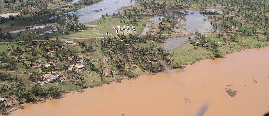 Aerial view of distruction and flooding in Sofala Province, Mozambique, from Cyclone Idai. Photo: Daniel Singer