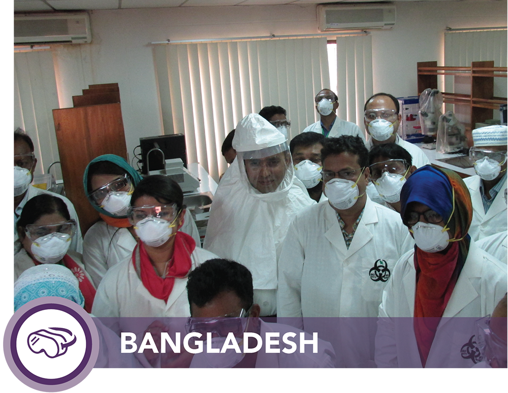 Laboratory scientists (pictured in 2016) receive training in biosafety cabinet certification, which has contributed to the sustainability of laboratories in Bangladesh during the COVID-19 pandemic. Photo: Pawan Angra, CDC