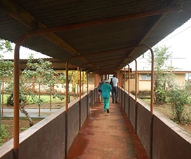 Staff walk through a tuberculosis hospital in Sierra Leone.