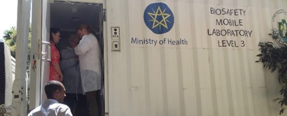 While working on a biorisk plan, biosafety and biosecurity experts in Ethiopia prepare to assess a BSL-3 mobile laboratory.
