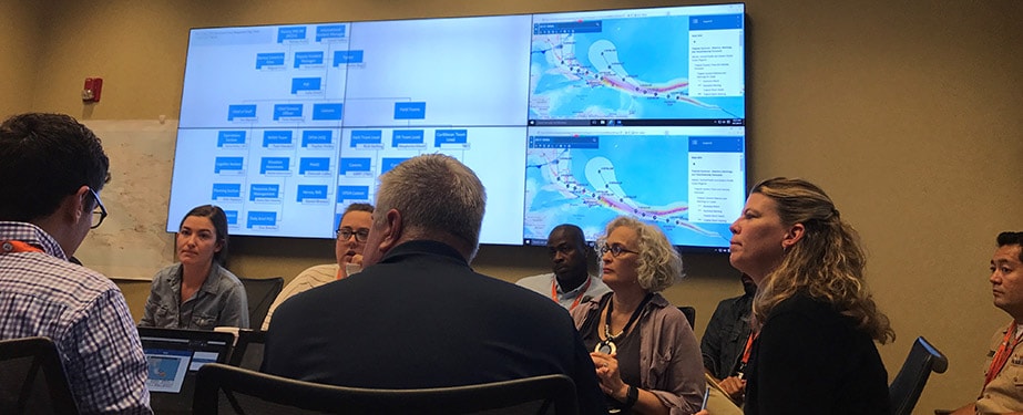 International Task Force conducting a meeting concerning Hurricane Irma (2017).