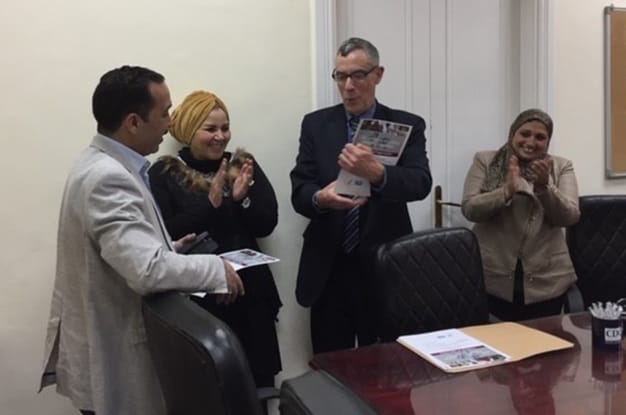 CDC Egypt Program Director Dr. Mark Wooster presents a Damanhur Study Certificate of Appreciation to Egypt Ministry of Health and Population (2019).