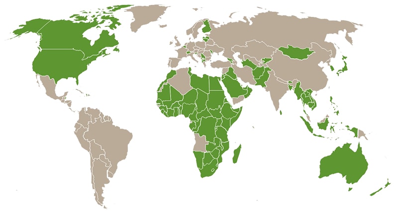 World map showing the 100 countries which have completed Joint External Evaluation (JEE) Assessments between January 2016 and July 2019