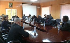 Representatives from CDC, IANPHI, and ZNPHI meet with Zambia's Disaster Management and Mitigation Unit to discuss plans for Zambia's PHEOC.