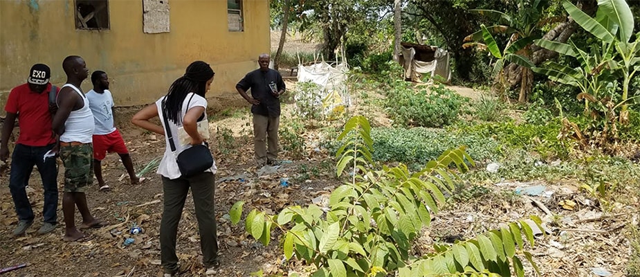 EIS Officer Dr. Nailah Smith conducting a site visit for the Lassa fever control plan in Liberia.