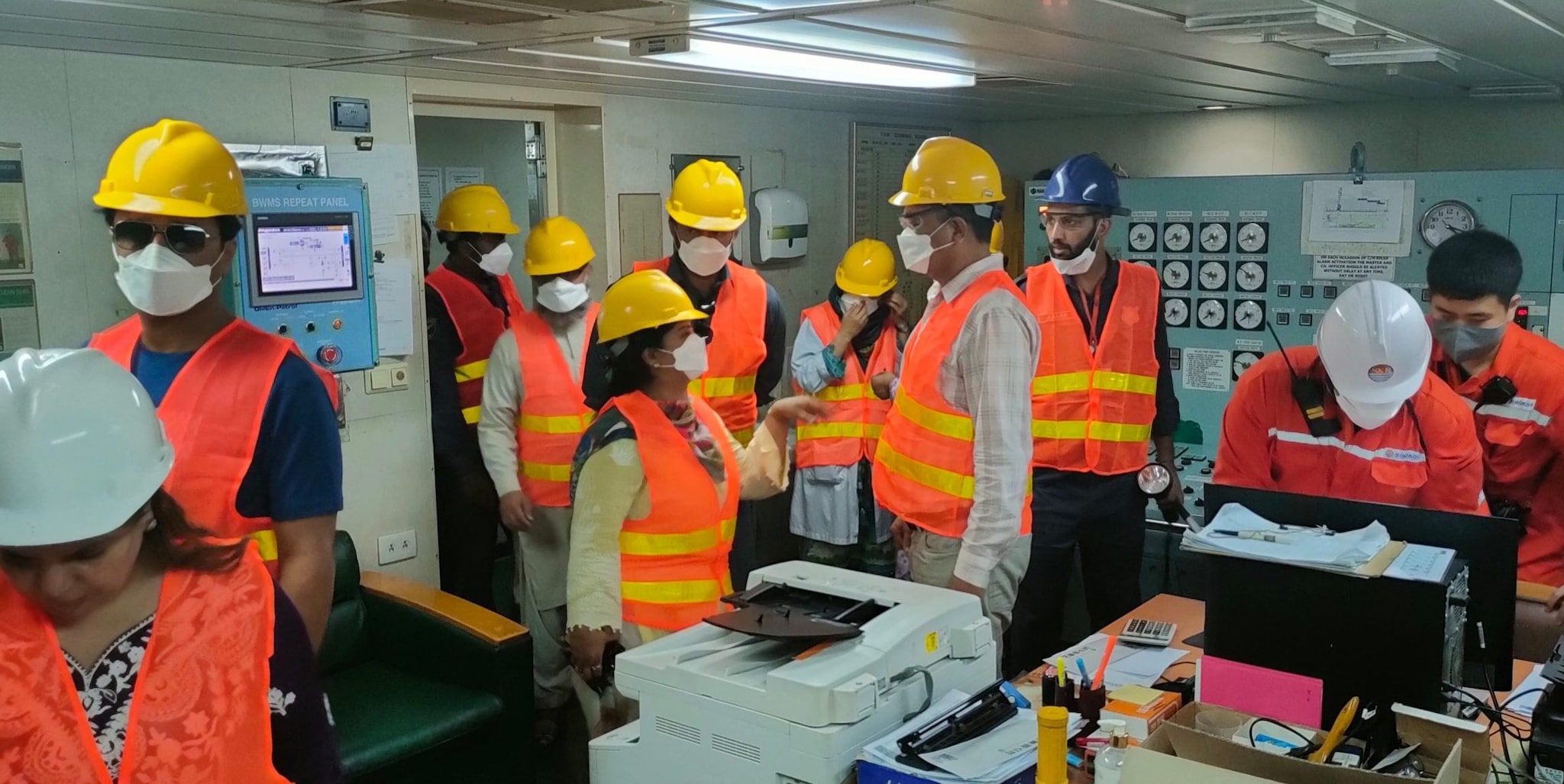 Dr Nadia Noreen conducts an inspection of the master control room on vessel at Karachi Seaport