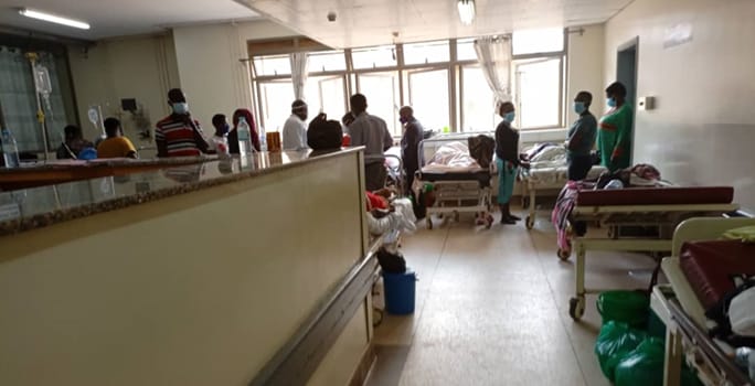 An Advanced FETP fellow took this photo of a hospital that mixed COVID-19 and non-COVID-19 patients due to limited space.