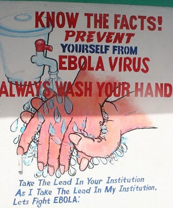 Mural showing handwashing as prevention for Ebola.