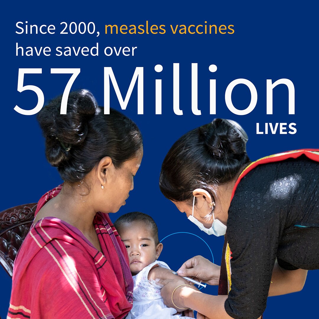 Since 2000, measles vaccinations have saved over 57 million lives. Click for animated version.