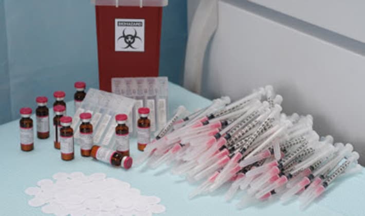 Microneedle patches, syringes, and other microneedle vaccination supplies.