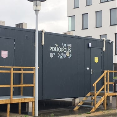 Poliopolis is a 66-unit container village built by the University of Antwerp, Belgium, to house a polio vaccine clinical trial.