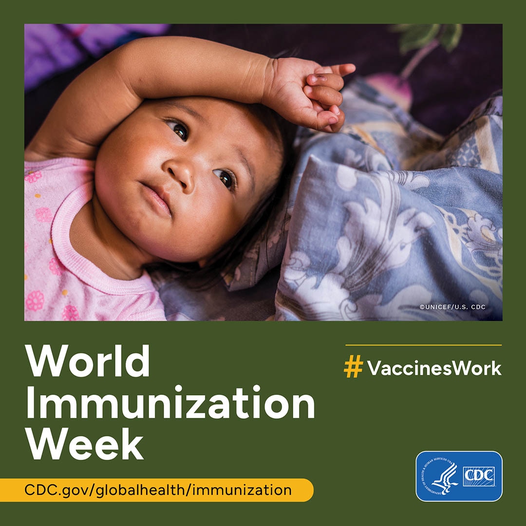 World Immunization Week #VaccinesWork CDC.gov/globalhealth/immunization/ ; a baby in the Philippines awaits polio vaccination”