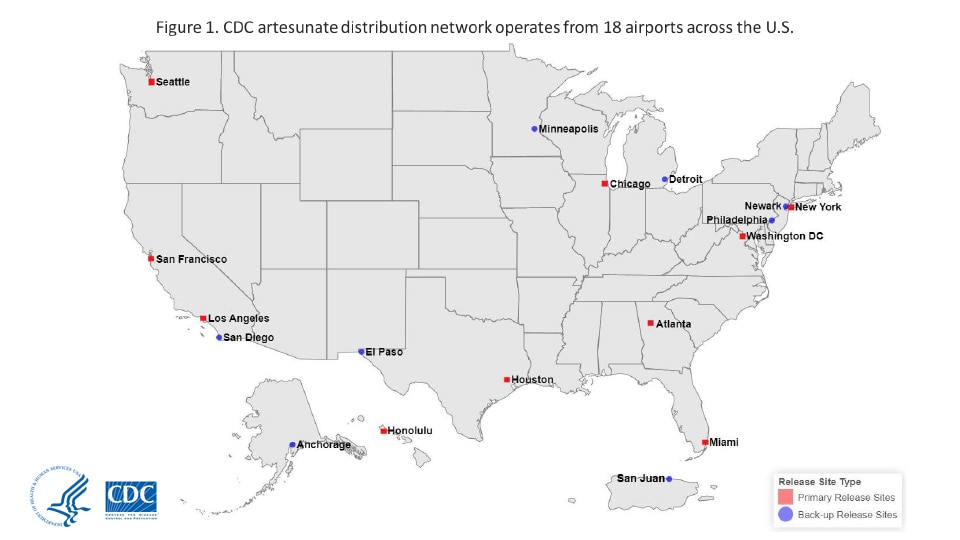 Figure 1. CDC artesunate distribution network operates from 18 airports across the U.S.