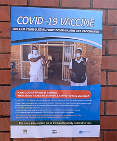 This poster explains that to “Kick COVID-19 out of Zambia” vaccinations