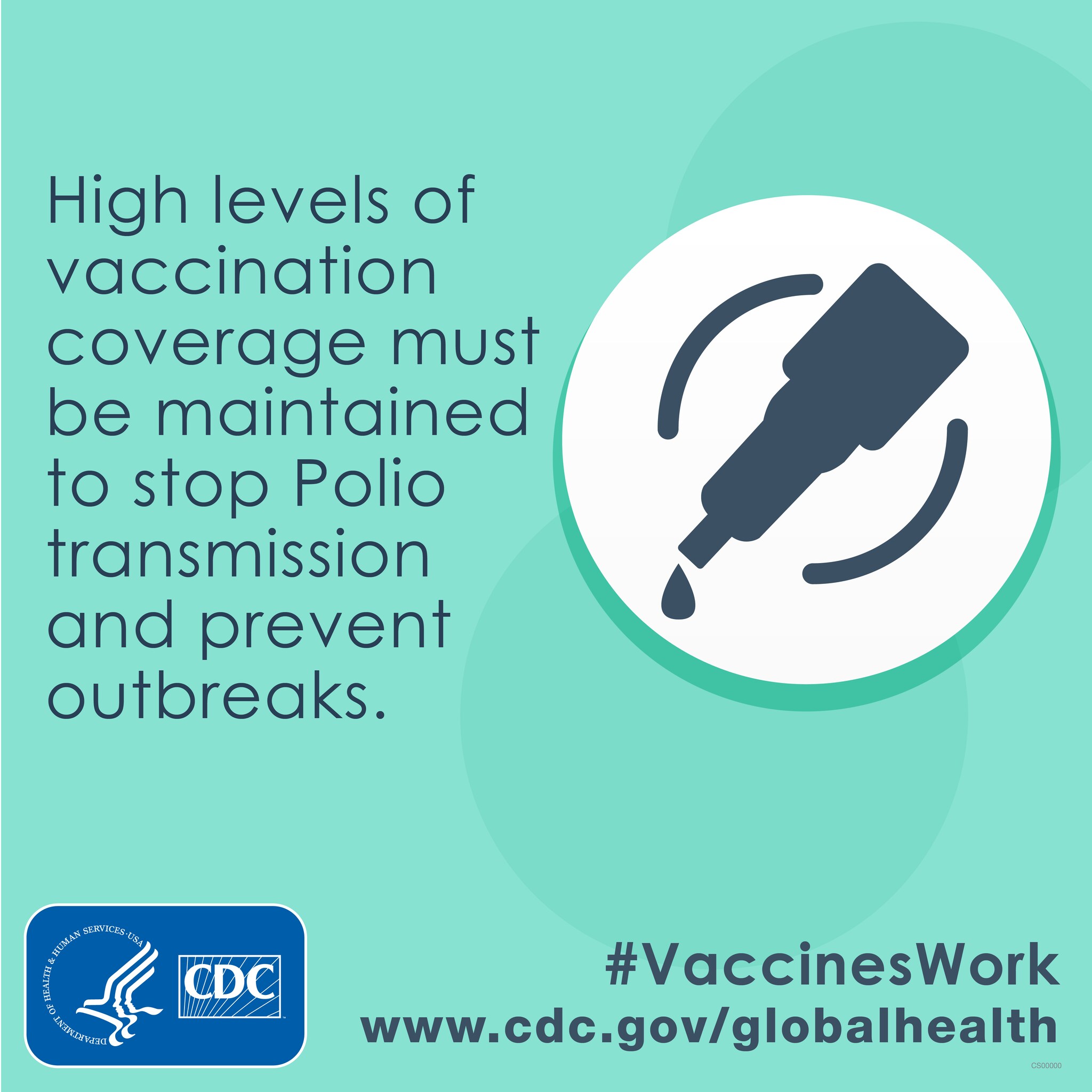 High levels of vaccination coverage must be maintained to stop polio transmission & prevent outbreaks.
