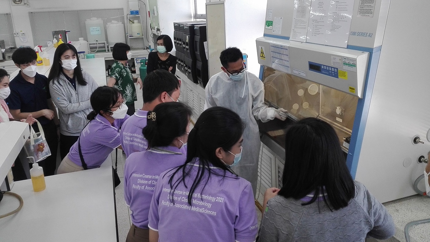 Trainees at CDC Thailand learn Biosafety Cabinet (BSC) training.