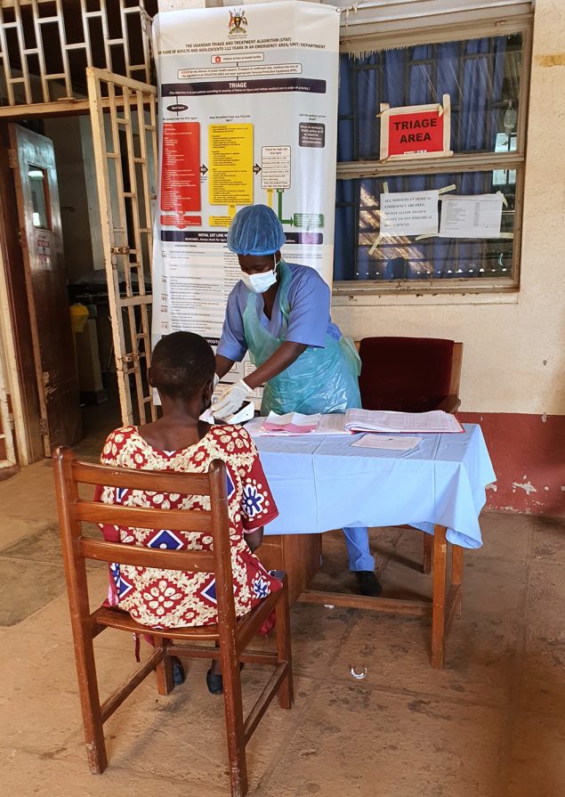 A patient is screened in the Medical Emergency Department at Mulago National Referral Hospital in Kampala