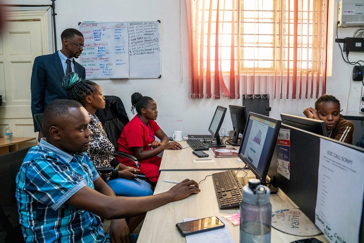 Photo of workers inside an emergency operations center in Kenya.