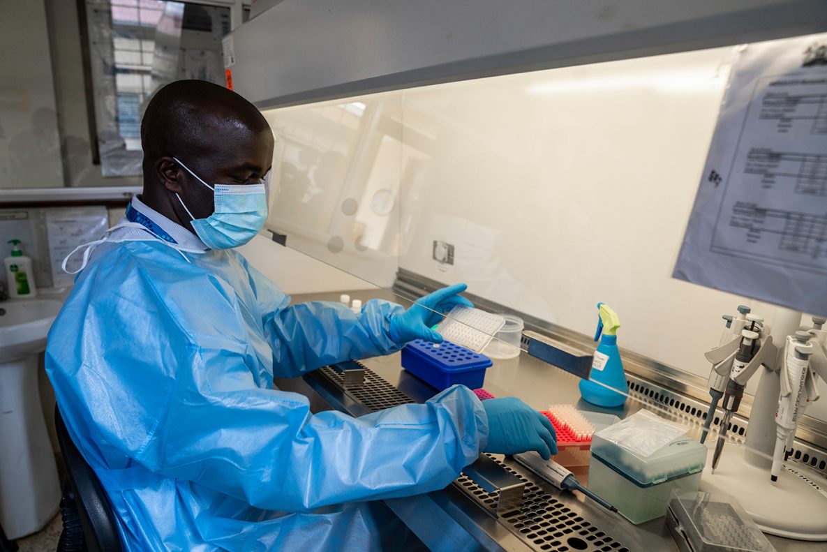 Photo of a worker inside a Government of Kenya laboratory used to test samples for COVID-19.