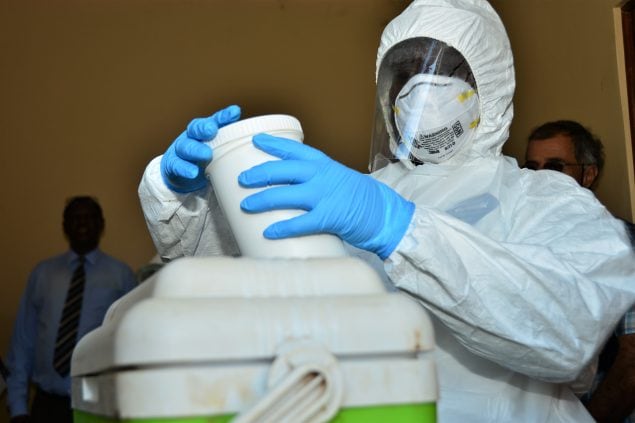The simulation exercise tested Uganda's capacity to safely transport samples of a dangerous pathogen. Photo credit: Irene Nabusoba
