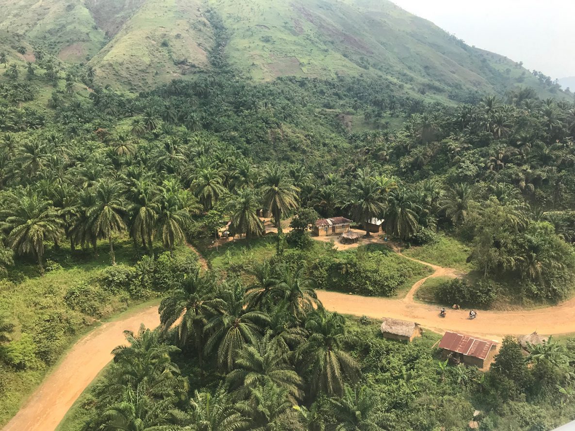 Aerial photo from the helicopter of the village of Chowe in the Province of South Kivu, the site of a cluster of Ebola cases in August 2019.
