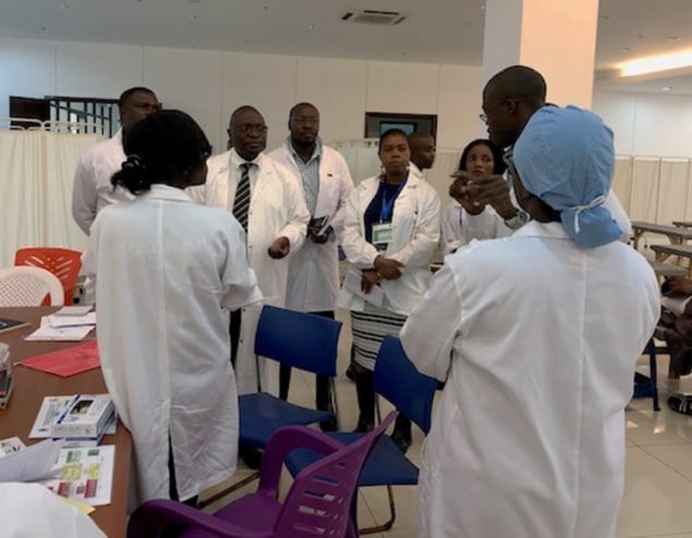 ZNPHI and FETP staff/residents at Zambia’s Cholera Treatment Center reviewing procedures and case definitions with staff.
