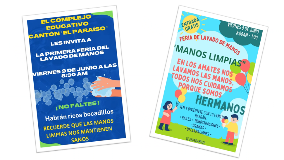 Invitations that schools created to invite community members to their hand hygiene fairs