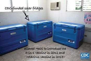 CDC-funded solar refrigerators at Jacmel Depot