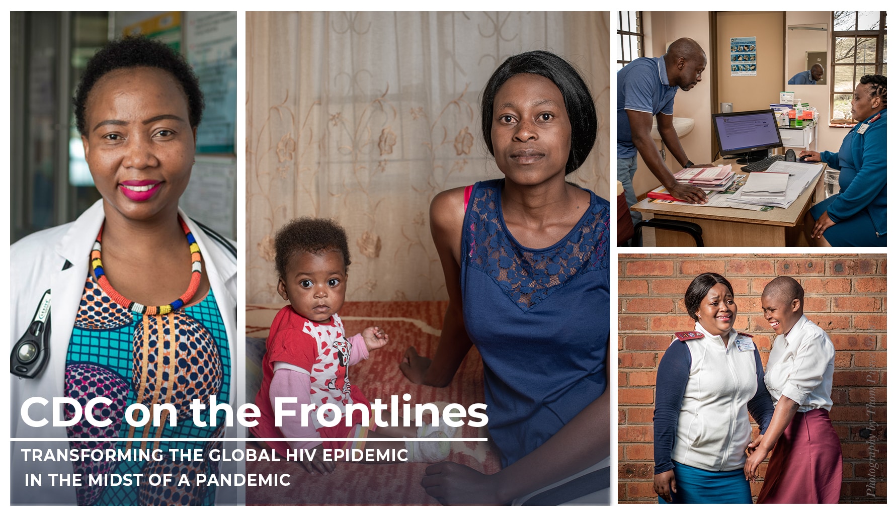 Social media card: photo collage. See their stories at cdc.gov/globalhivtb. Faces from the frontlines.