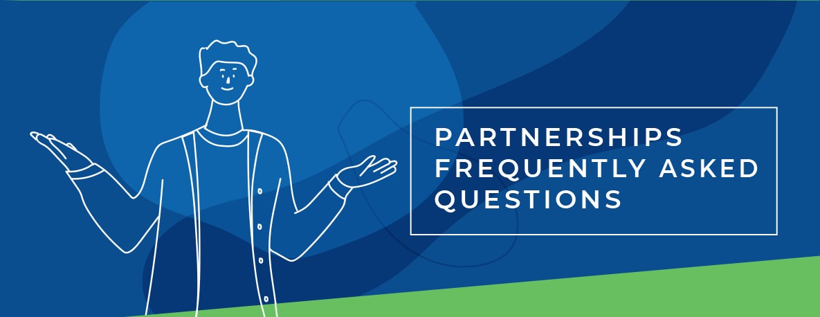 Partners Frequently Asked Questions. Illustration of man with hands uprised