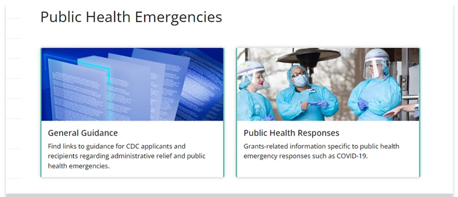 Public Health Emergencies, Grants page screenshot