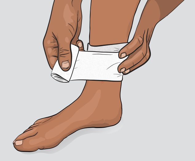 Illustration of a person putting a bandage over an open wound