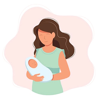Ilustración de una mujer con un bebé en brazos.