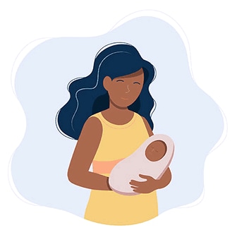 Ilustración de una mujer con un bebé en brazos.